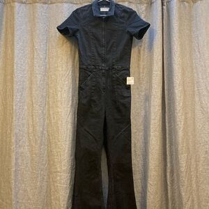 We The Free Black Jumpsuit with Fitted Silhouette and Collared Neckline